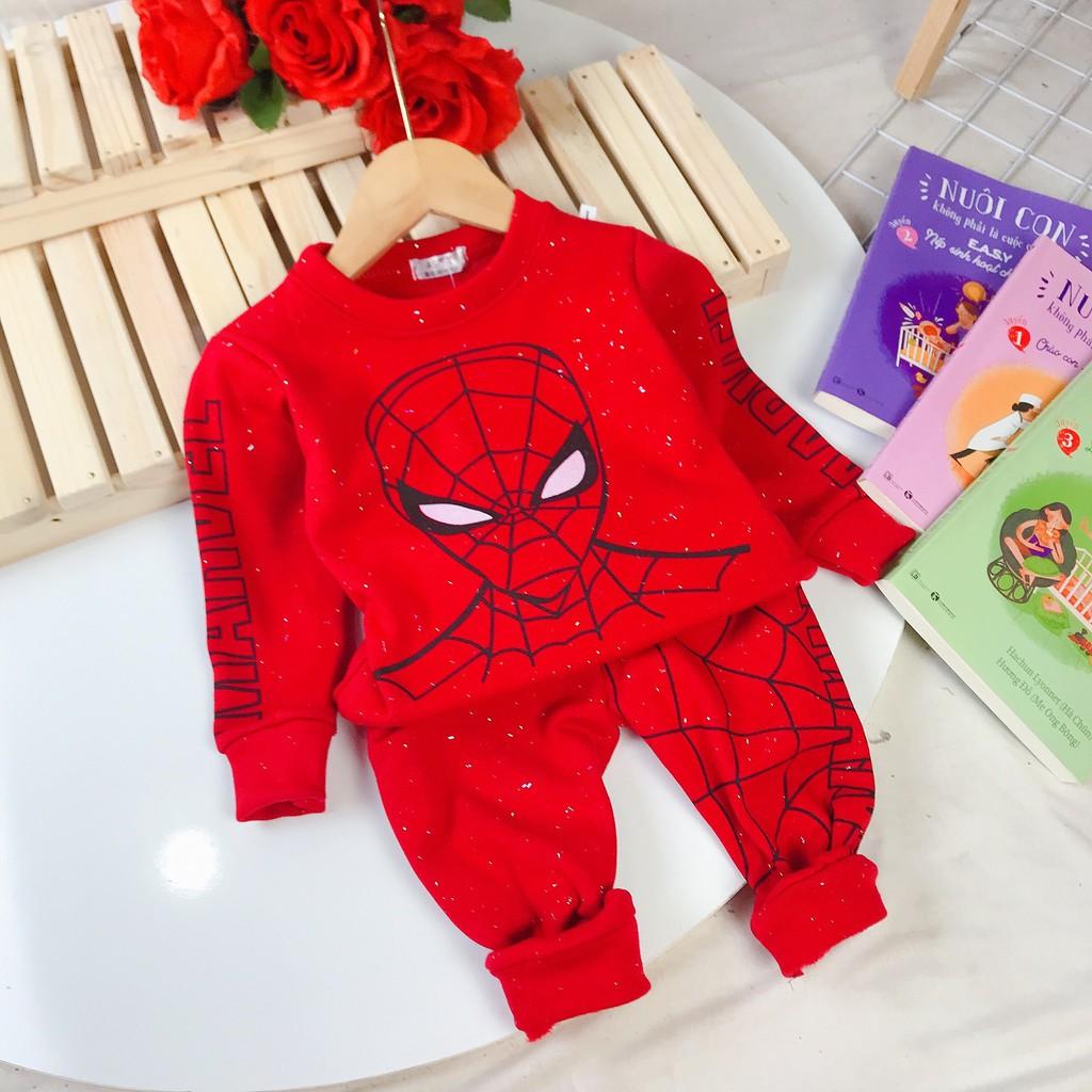 Bộ quần áo bé trai siêu nhân nhện Spider-man dài tay thu đông chất nỉ lót lông ấm cho bé 7-20kg