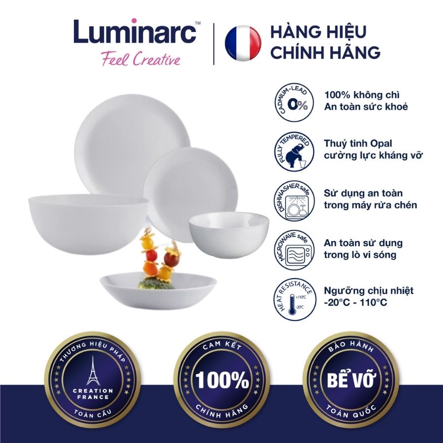 Bộ Bàn Ăn Tô Chén Đĩa Thuỷ Tinh Cường Lực Luminarc Diwali Granit 12ps - LUDIG12M