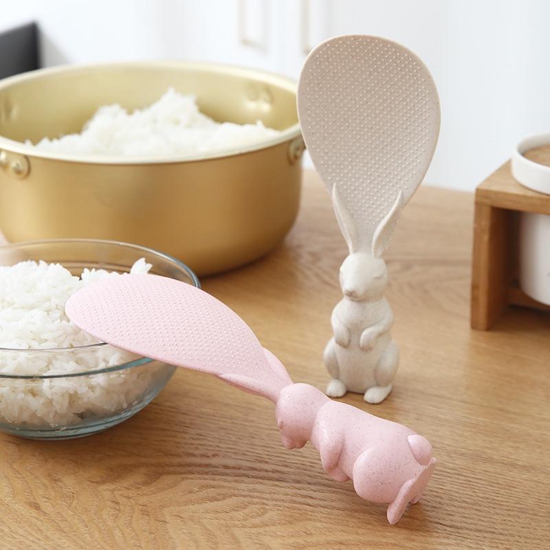 Muỗng Múc Xới Cơm Có Đế Đứng Hình Chú Thỏ Chất Liệu Nhựa Lúa Mì Thiên Nhiên