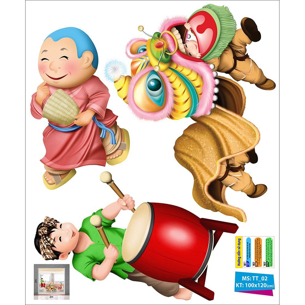 DECAL TRANG TRÍ TRUNG THU SỐ 2 ĐÁNH TRỐNG MÚA LÂN CÙNG ÔNG ĐỊA