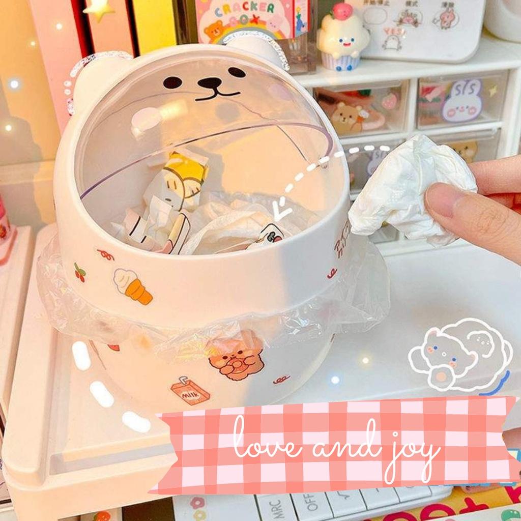 THÙNG ĐỰNG RÁC ĐỂ BÀN MINI HÌNH GẤU CUTE DÙNG CHO VĂN PHÒNG