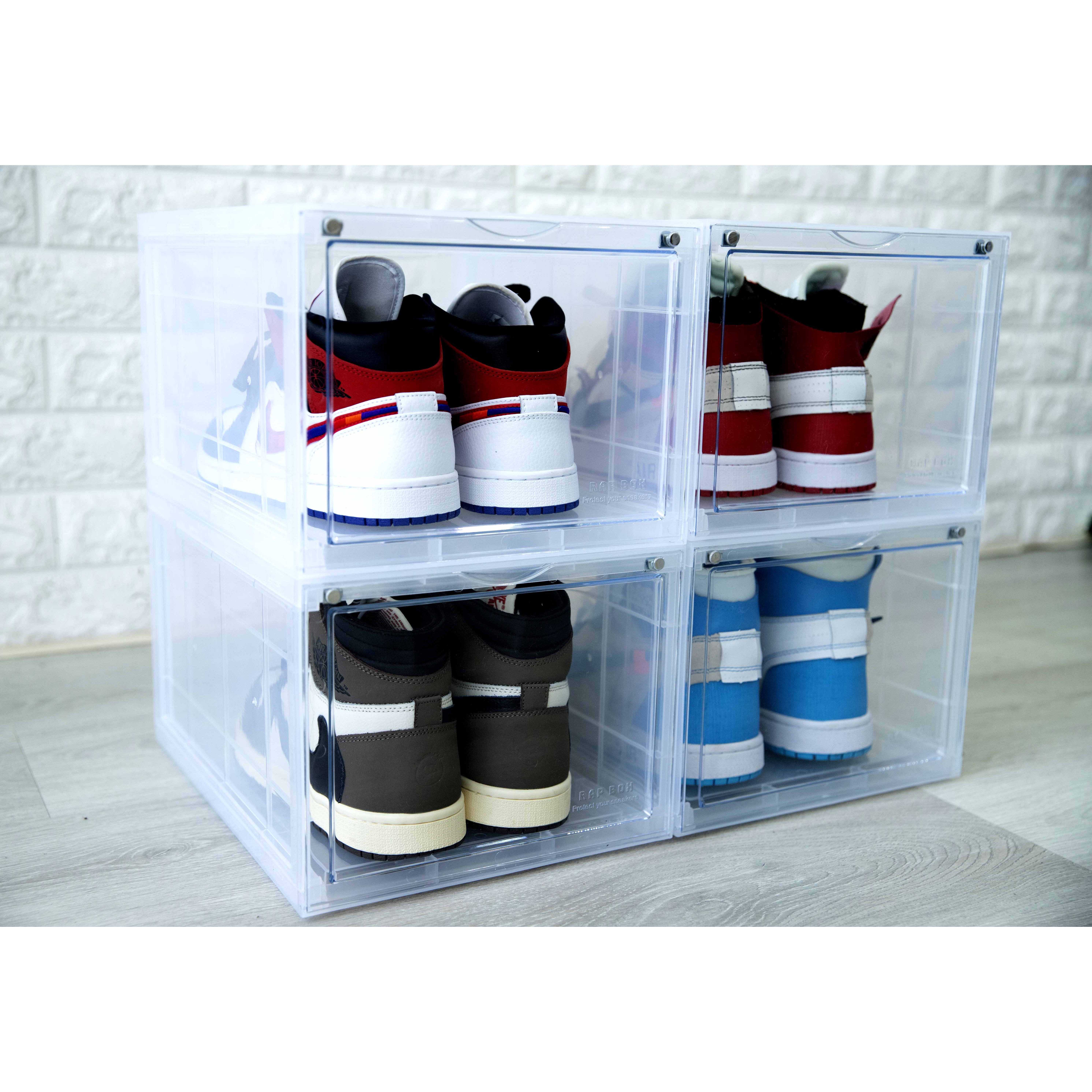 Combo 4 hộp đựng giày sneaker cửa mở nam châm , trọng lượng 1000gr, tháo lắp dễ dàng | tặng kèm gói hút ẩm