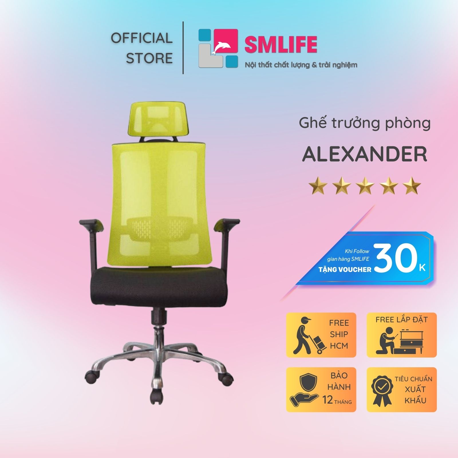 Ghế trưởng phòng có tựa đầu SMLIFE Alexander