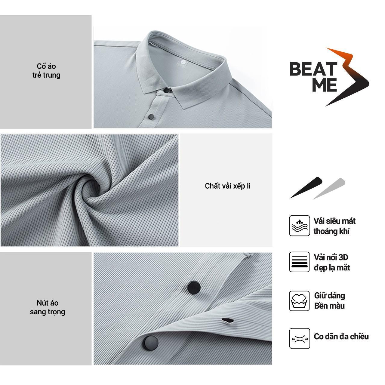 Áo Thun Polo Phong Cách Thể Thao Tối Giản Không Nhăn Vải Silk Mát Lạnh Vân Vải 3D Màu Xám Beatme
