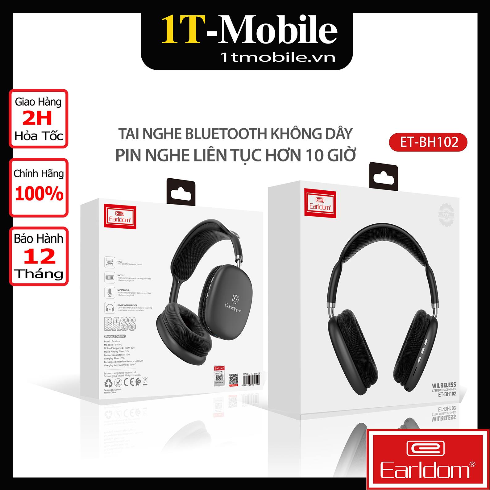 Tai Nghe Chụp Bluetooth Earldom BH – 102 - Hàng Chính Hãng