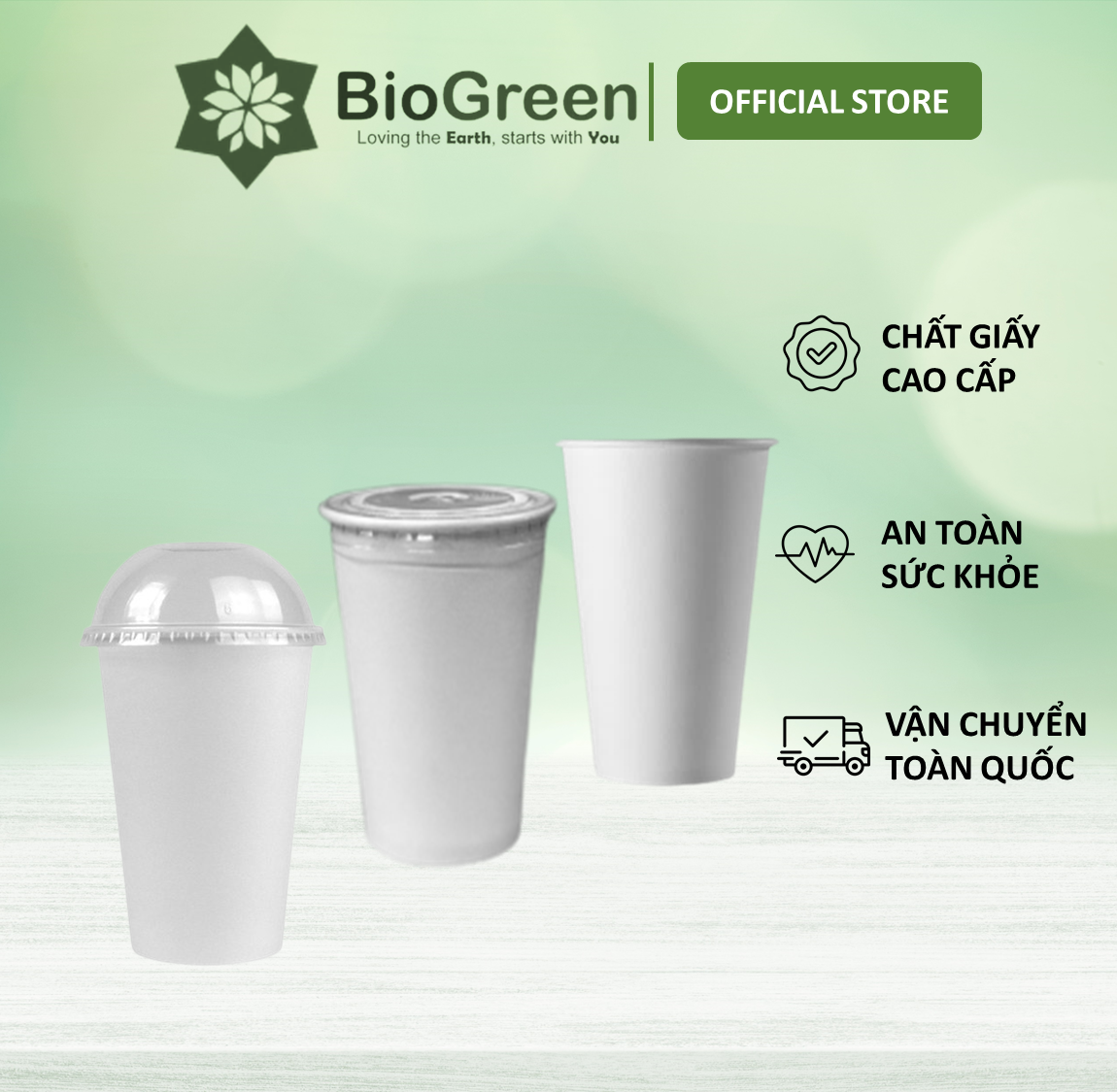 50 ly giấy trắng có nắp 360ml - 12oz, 16oz - 500ml chịu nhiệt dùng 1 lần