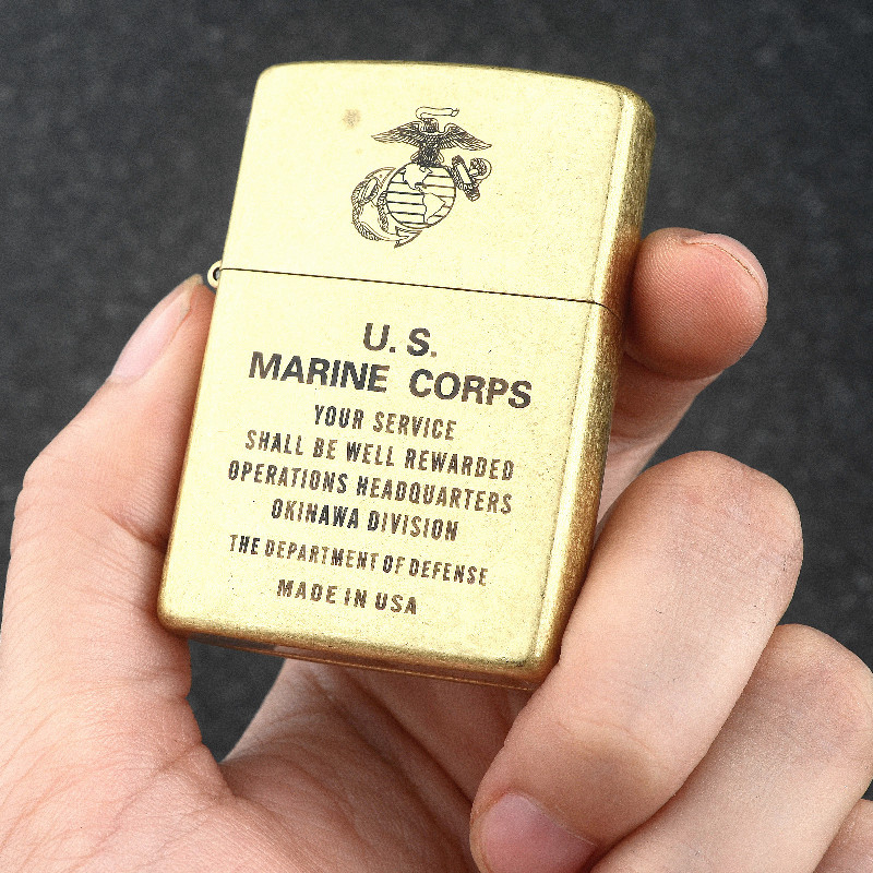 Hộp quẹt bật lửa Zipo vàng cổ U.S Marine Corps (Thủy quân lục chiến Hoa Kỳ) (có mộc đáy) - (hộp thiếc kèm xăng) H-101