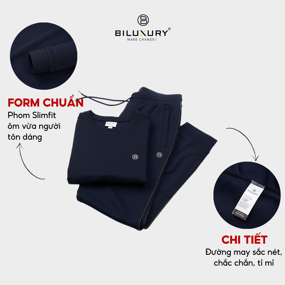Bộ nỉ thu đông nam BILUXURY 6BNOT003TTT chất nỉ cao cấp co dãn không bai xù phối line khỏe khoắn nam tính