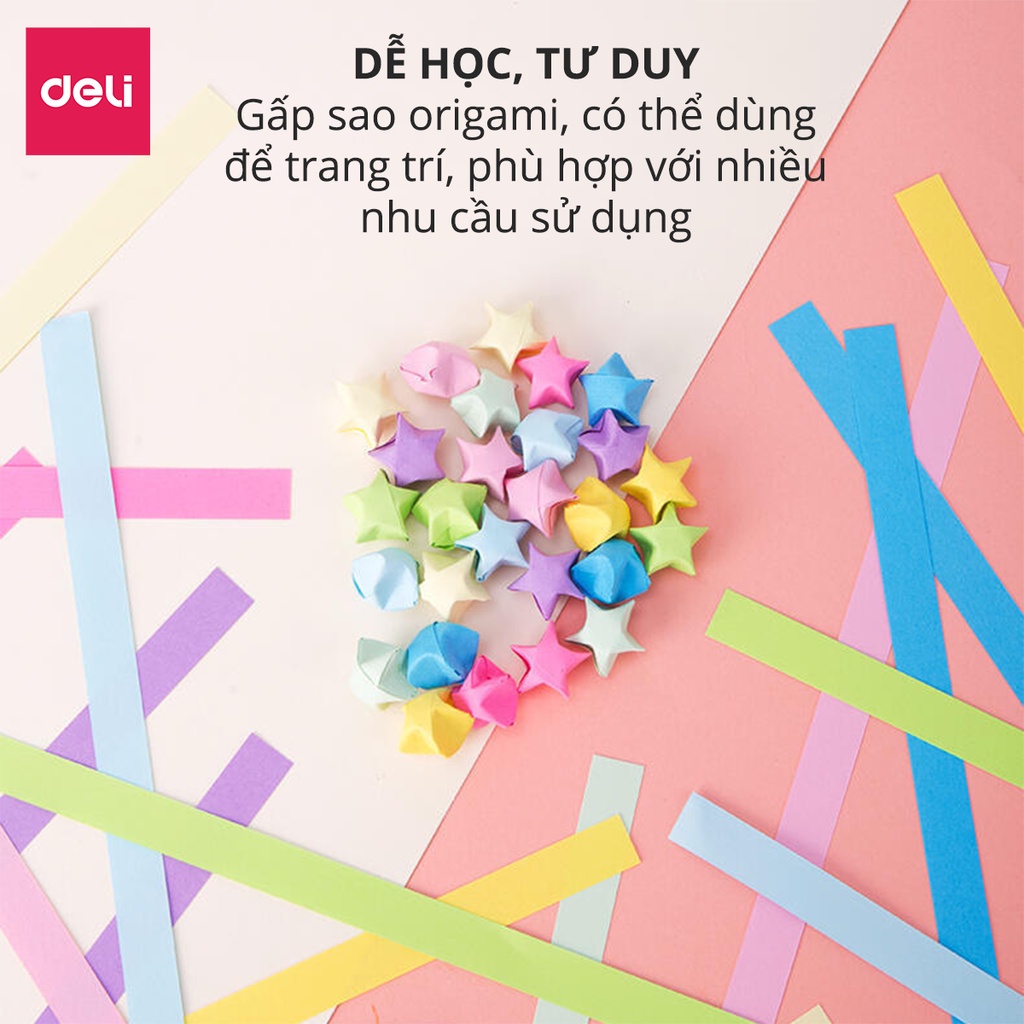 1000 tờ giấy gấp sao nhiều màu Deli - làm quà tặng, origami lucky star paper - 74834/74835