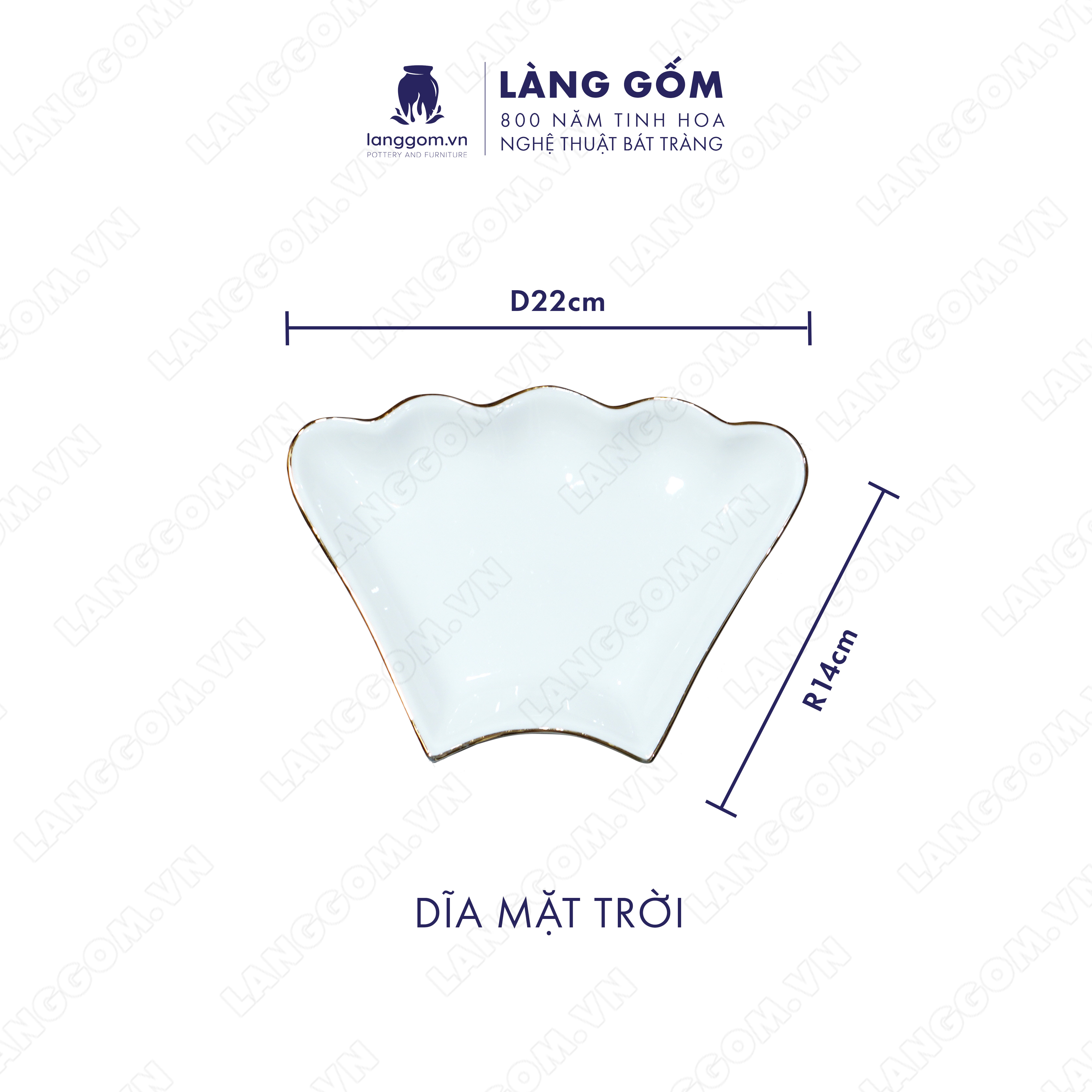 Bộ bàn ăn mặt trời Men trắng vẽ chỉ vàng - Size: 45 cm - Gốm sứ Bát Tràng - langgom.vn