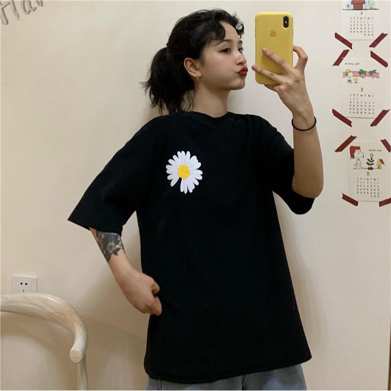 Áo Thun Tay Lỡ Unisex Hình Hoa Cúc Cực Đẹp, Chất Liệu Thun Cotton, hàng nhập Quảng Châu