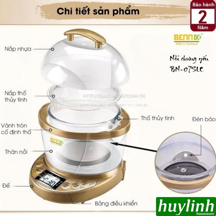 Nồi chưng yến, nấu cháo chậm thố thuỷ tinh Bennix BN-07SLC - Dung tích 0.7 lít - Hàng chính hãng