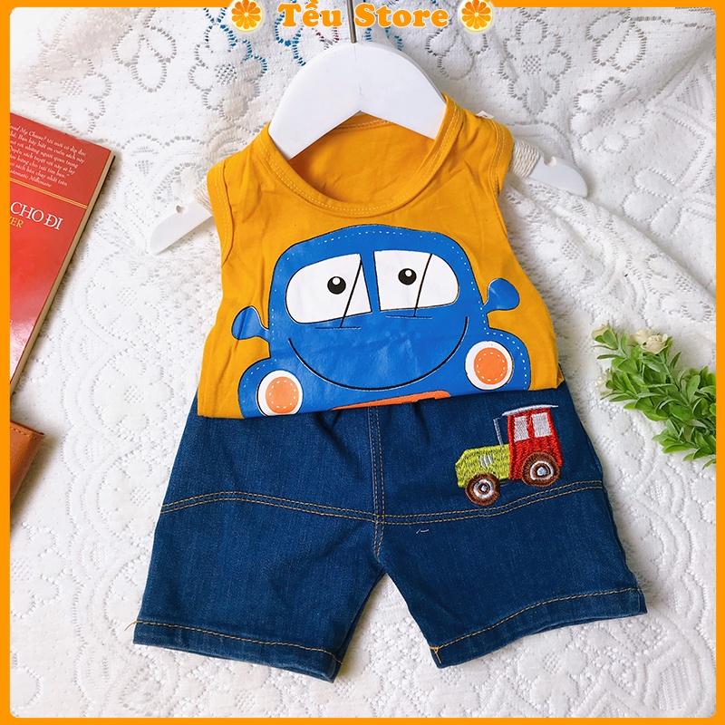 Quần Short Bé Trai &amp; Bé Gái Chất Bò Jean Mềm Thêu Xe Size 7 - 18kg Đủ Size Cho Bé 0 - 6 Tuổi