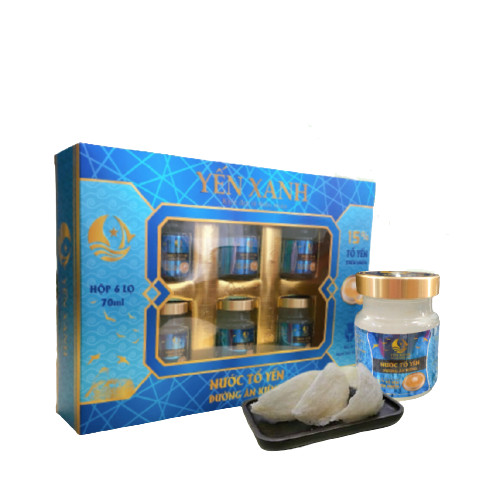 Nước tổ yến đường ăn kiêng - YẾN XANH - Hộp 6 lọ x 70ml tặng kèm túi, tốt cho người bị tiểu đường, người cần ăn kiêng