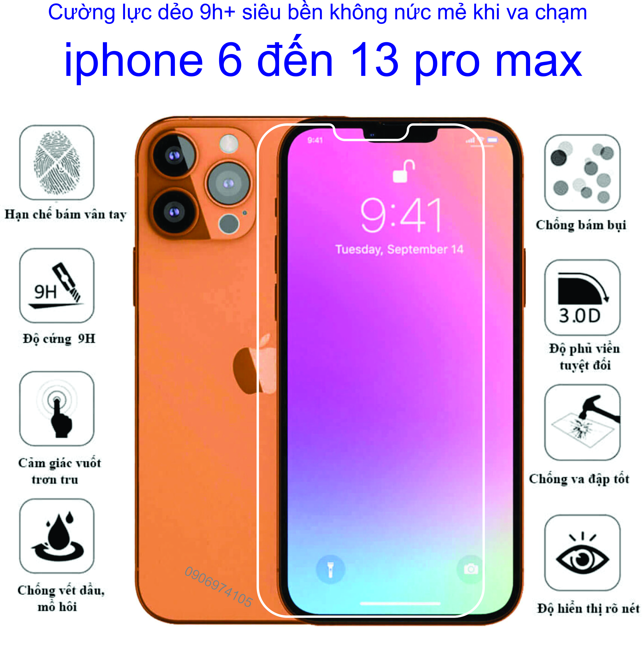 Cường lực dẻo 9h+ dành cho dòng iphone 6 đến 13 pro max  Bảo vệ màng hình tránh trầy xước, tránh va đập toàn diện