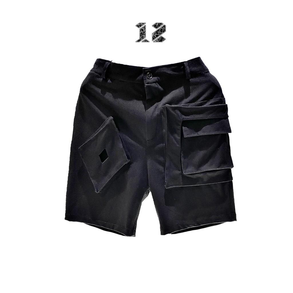 Quấn Short Nam Nữ 12.DESTINY Chi Tiết Túi Hình Thoi Đặc Biệt Và Túi Vuông Nổi Chất Liệu Mì Hàn Đen