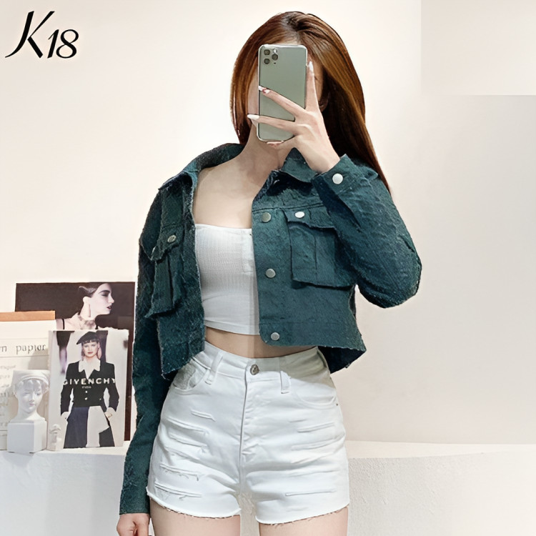 Áo khoác jeans nữ hàng hiệu rosata cao cấp màu xanh thời trang k18