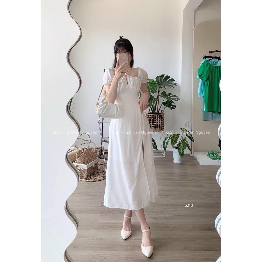 Đầm cổ yếm tay nơ xẻ tà xinh xắn dịu dàng dạo phố, đi biển