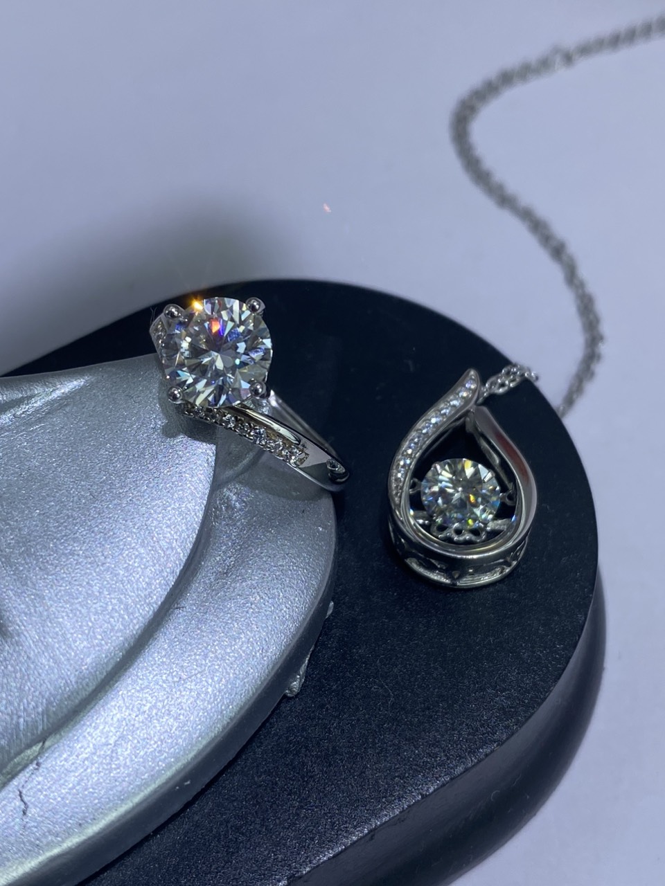 Bộ trang sức Bạc 925 xi Kim viên chủ Kim Cương nhân tạo Moissanite hạt 1.0 carat (6.5mm) -  S10.102.238