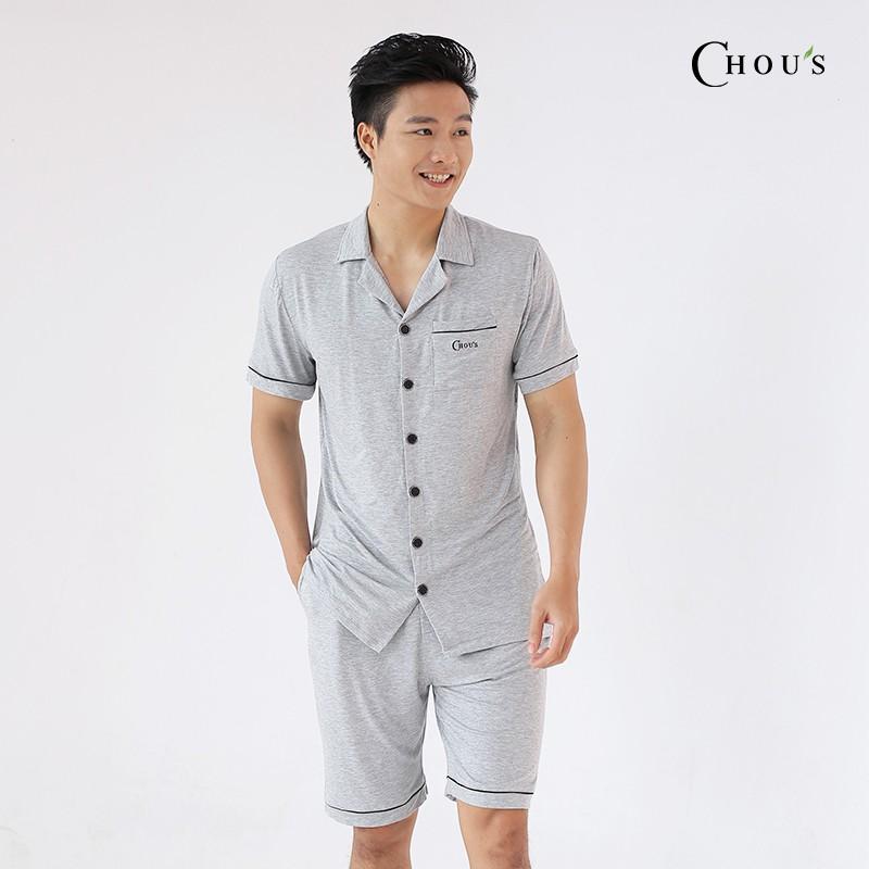 Pyjama nam cộc tay vải bamboo cao cấp Chou's - màu ghi (pre-order)