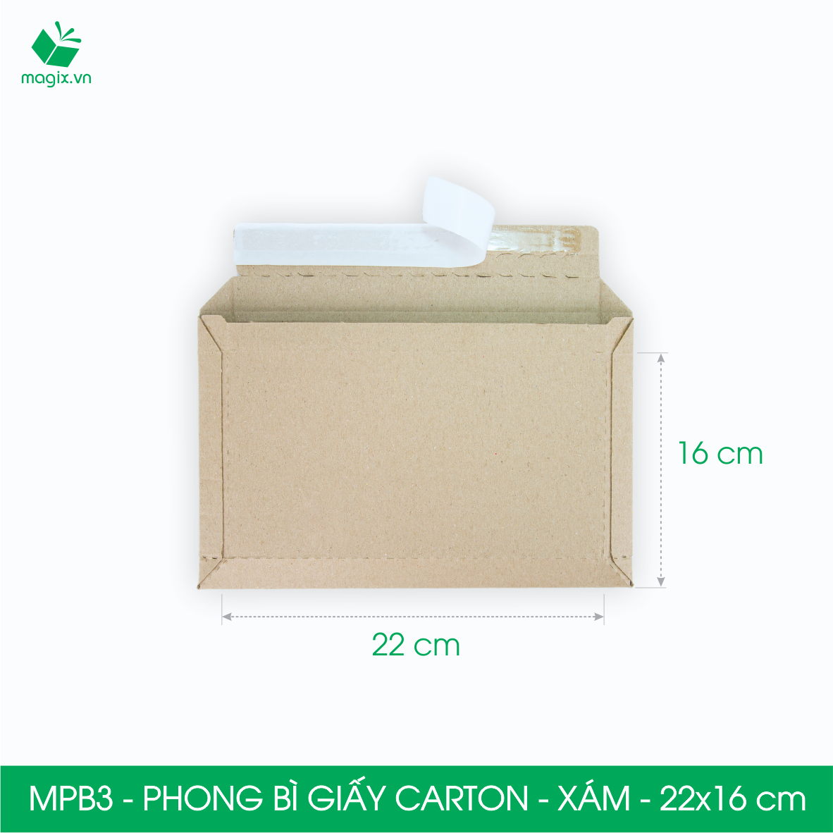 MPB3 -22x16cm - COMBO 60 PHONG BÌ GIẤY CARTON ĐÓNG HÀNG MÀU XÁM