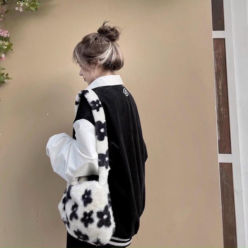 Áo khoác cổ bẻ Áo dài tay raglan phối hai màu đen trắng cổ bẻ tay bồng dành cho nữ PHULA unisex Hàn Quốc Ulzzang