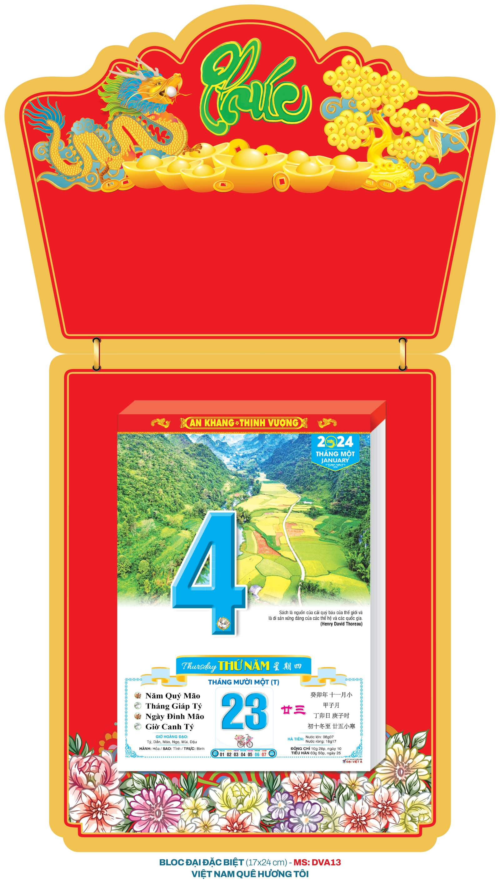 Lịch Treo Tường Tết 2024 Bloc Siêu Đại Đặc Biệt KT 17X24CM - Quà Tặng Tết Cao Cấp Sang Trọng DVA13 & 14
