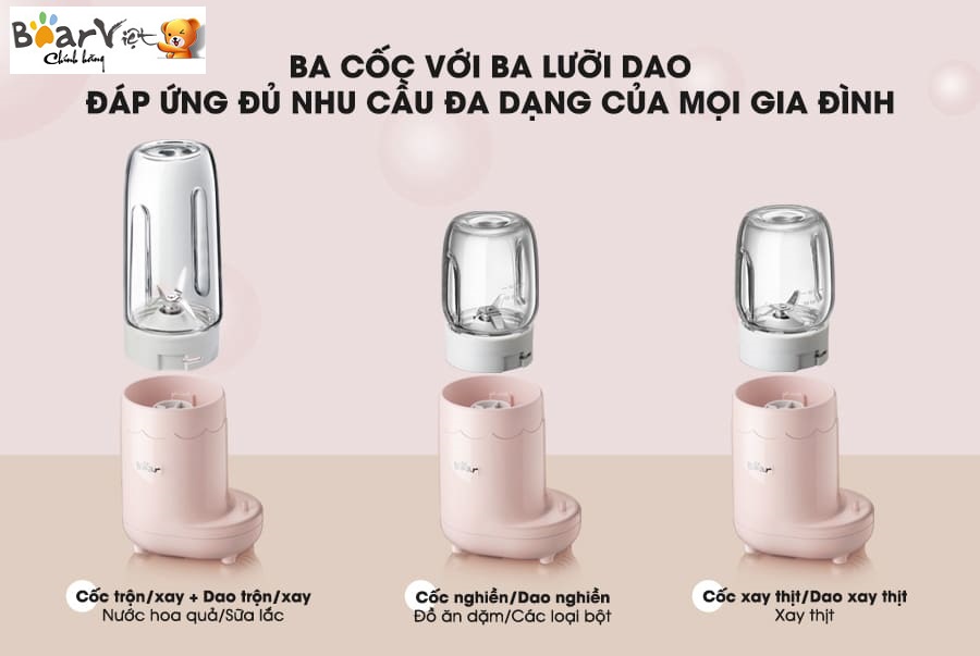 Máy xay thực phẩm cho trẻ em Bear GR-B03V1(pink) - Hàng chính hãng