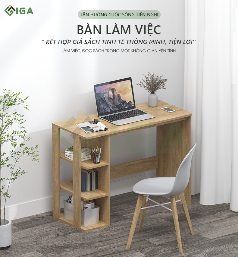 Bàn Học Bàn Làm Việc Kết Hợp Kệ Sách Thương Hiệu IGEA (Không Bao Gồm Ghế) 