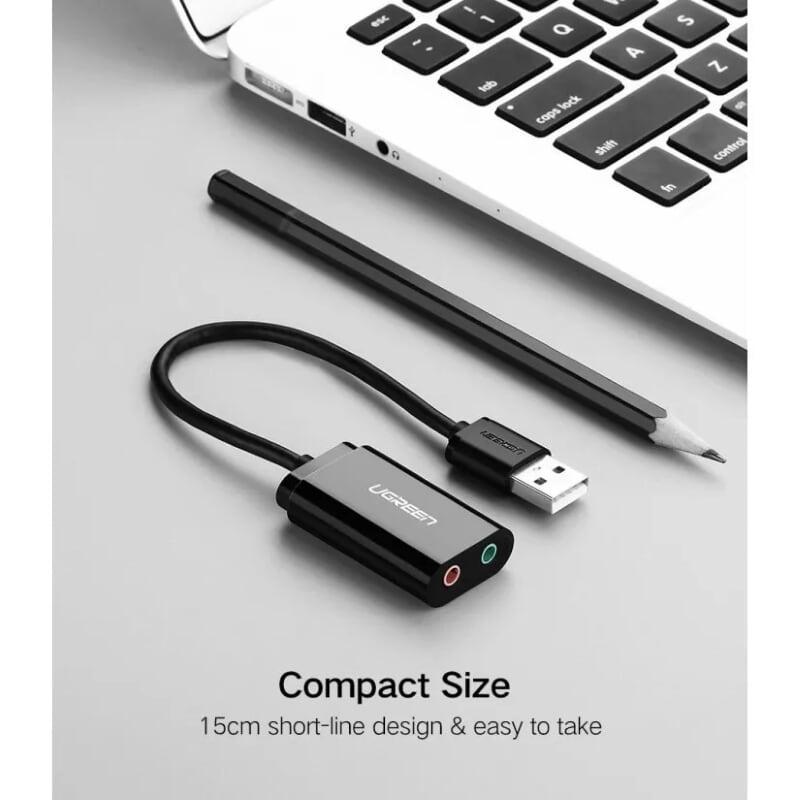 Ugreen UG30724US205TK 15CM màu Đen Bộ chuyển USB 2.0 sang Loa + MIC chuẩn 3.5mm - HÀNG CHÍNH HÃNG