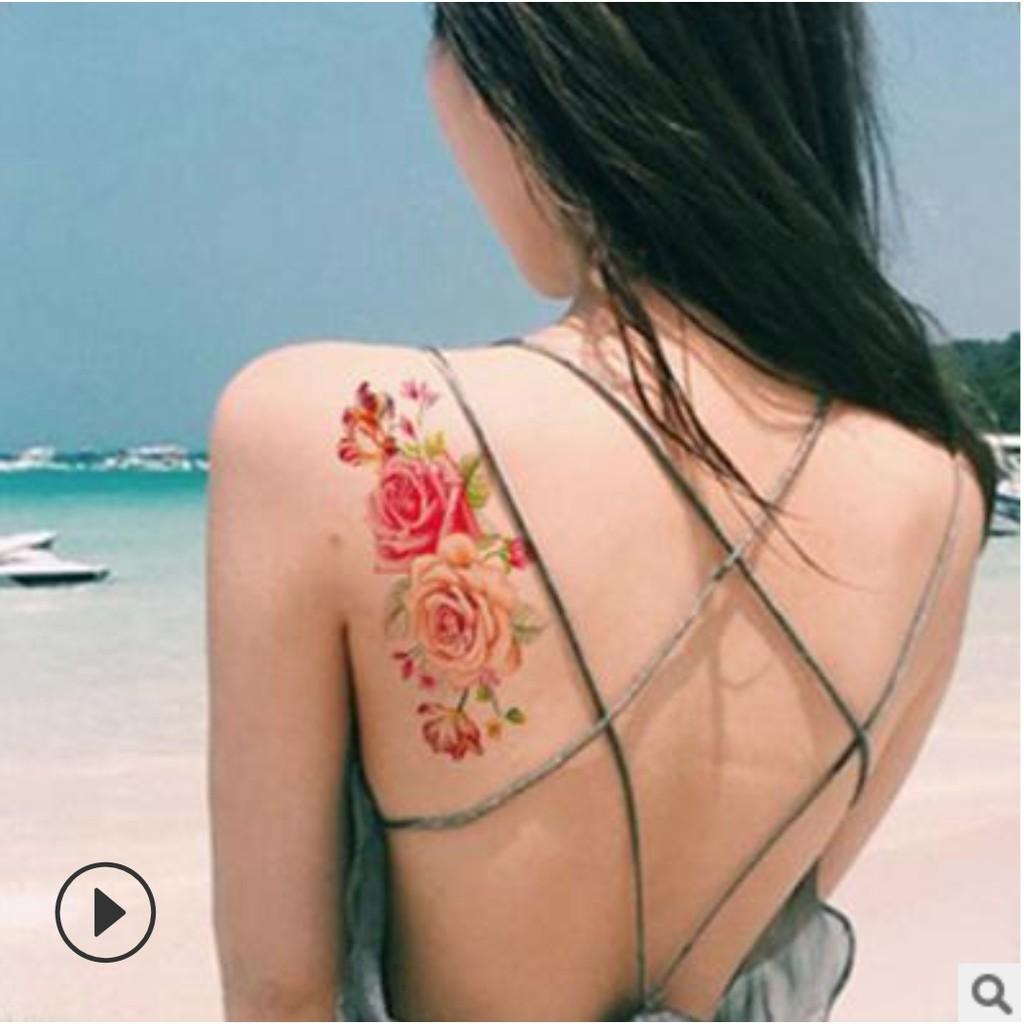 Hình xăm dán cao cấp hoa hồng set ảnh rộng nguyên tấm