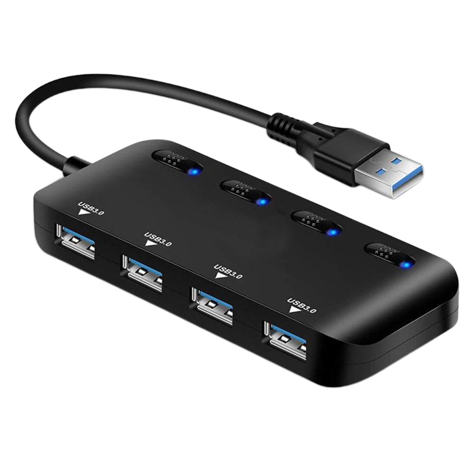 Powered USB 3.0 Hub, 4 Port USB Hub Splitter Portable USB Data Hub Expander with Individual on/Off Switch, USB 3.0 Cable