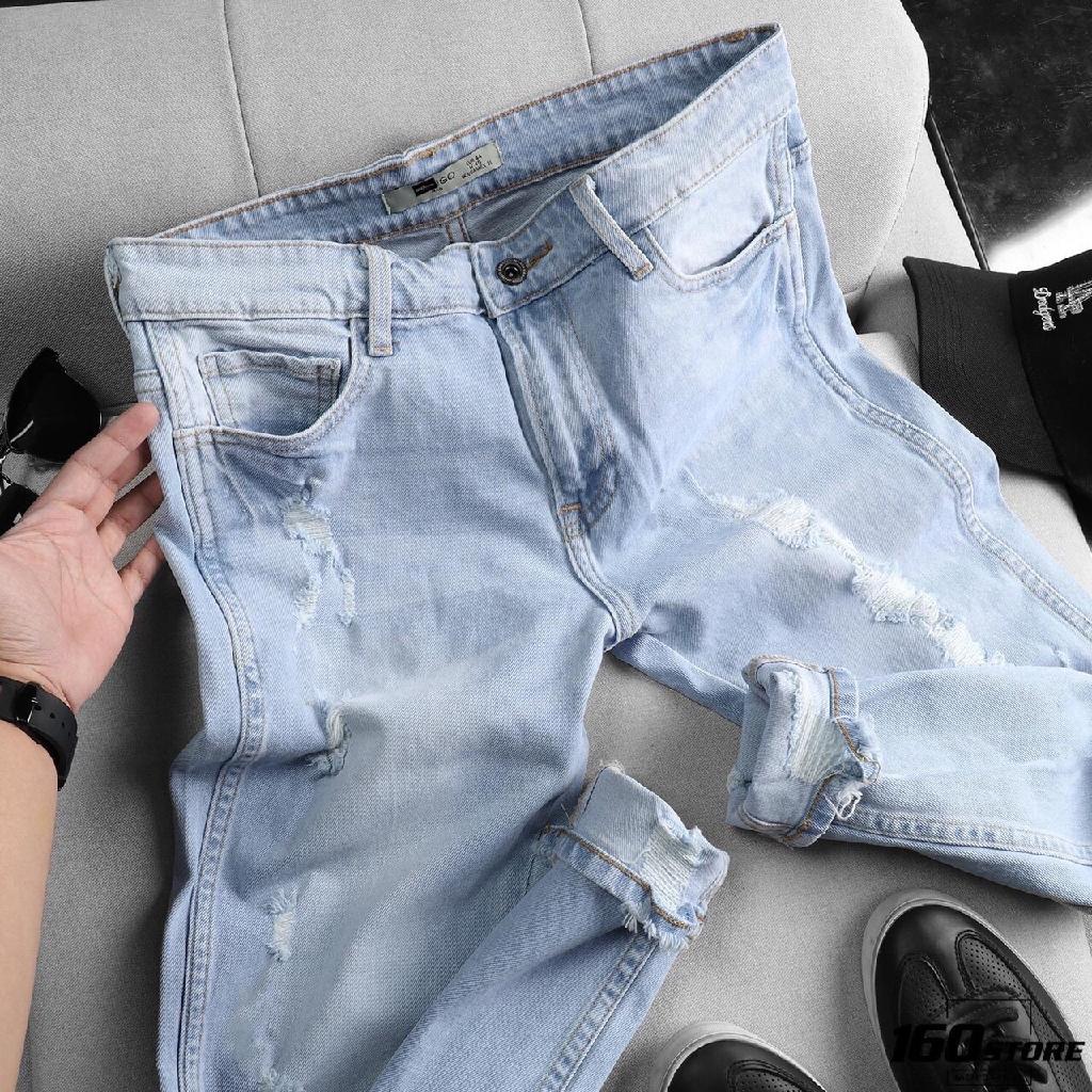 Quần jean nam xanh nhạt rách gối chất bò cao cấp co dãn 4 chiều, quần rin nam đẹp NHIỀU MẪU MỚI TCS 35