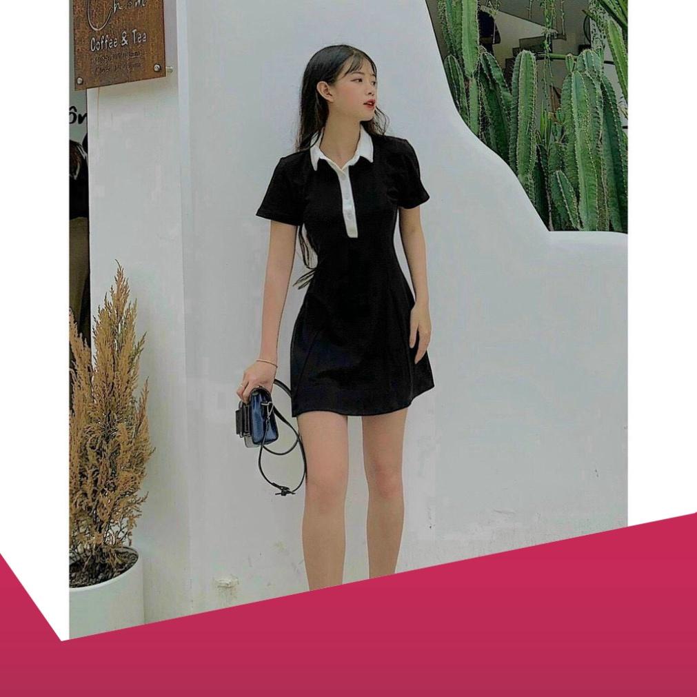 Đầm Nữ, Váy Nữ Polo Cổ Phối Trắng Dáng Ôm Siêu Xinh