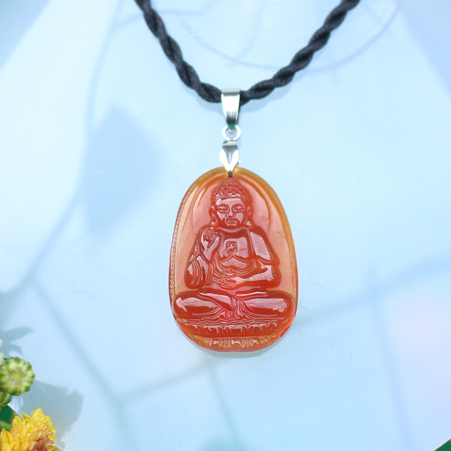 Dây chuyền Mặt Phật A Di Đà_Mặt phật đá phong thủy_ Phật bản mệnh, hộ mệnh cho tuổi Tuất_Mặt Phật Đá Mã Não Đỏ