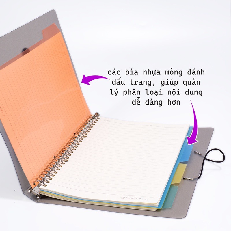 FUTUREBOOK-Sổ Còng Binder Aibasic A4 30 chấu, Kèm Ruột Sổ Refill-120 Trang–Định Lượng 100Gsm_Dòng kẻ Caro_Kẻ Ngang