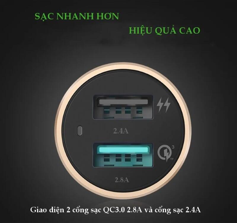 Ugreen UG30514CD130TK 48W màu Vàng Bộ sạc ô tô 2 cổng USB 2.4A + QC 3.0 - HÀNG CHÍNH HÃNG