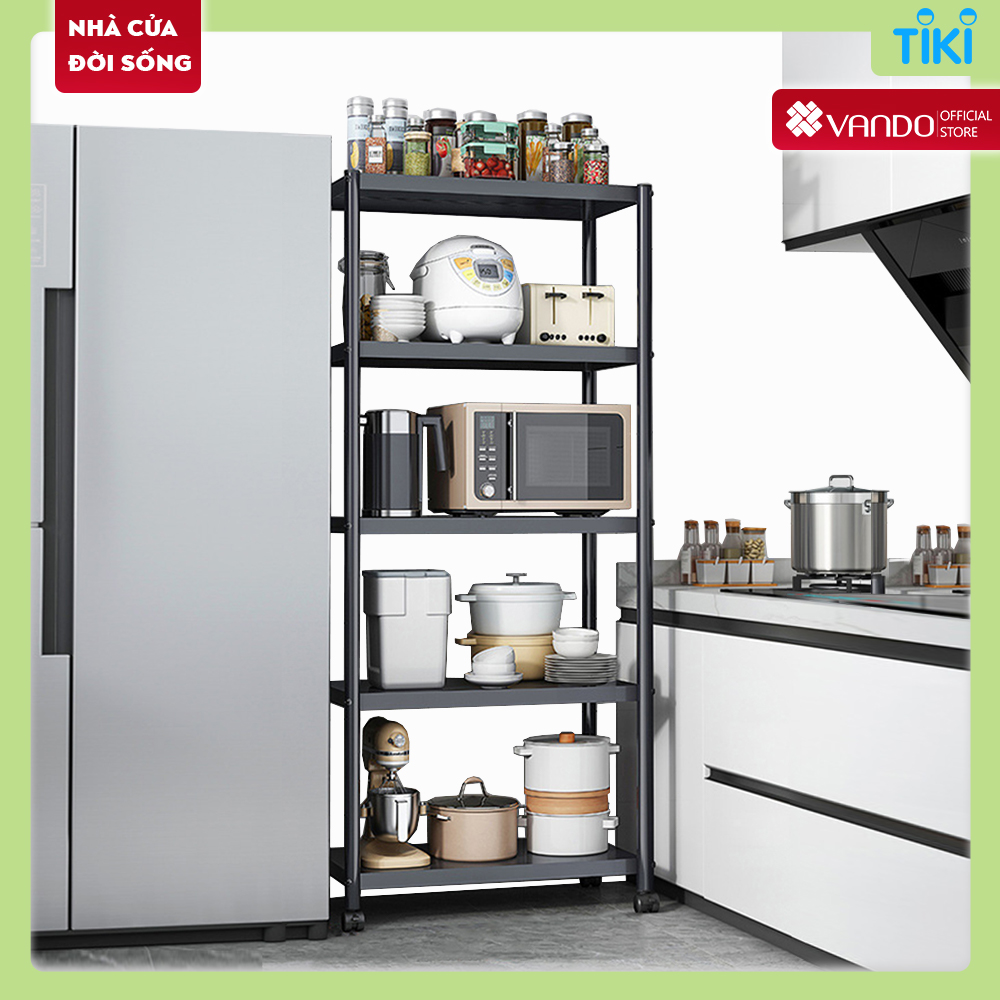 Kệ Lò Vi Sóng Đa Năng Thép Carbon Cao Cấp Vando, Kệ Để Đồ Nhà Bếp Siêu Chịu Lực 300Kg Sơn Tĩnh Điện Chống Bong Tróc, Kệ Nhà Bếp - 5 Tầng - Dài 60Cm