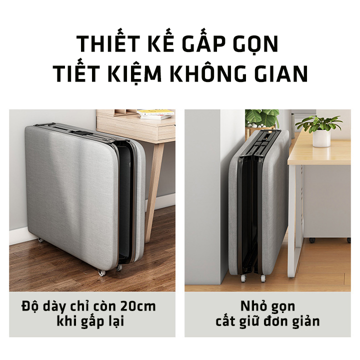 Giường Gấp Văn Phòng Có Bánh Xe, Giường Ngủ Gấp Xếp Gọn Thông Minh Khung Thép Chắc Chắn