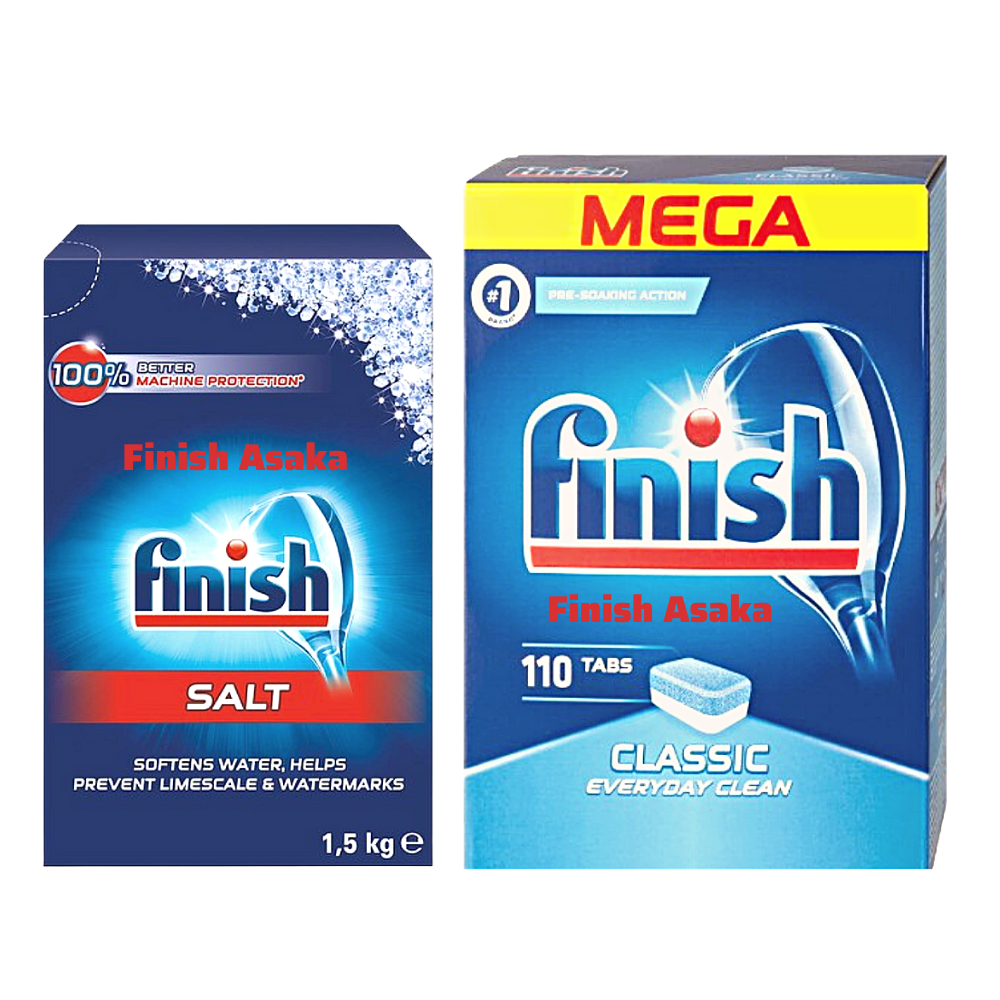 Viên rửa bát Finish 120 viên + Muối Finish 1.5kg dùng cho Máy Rửa Bát Chén