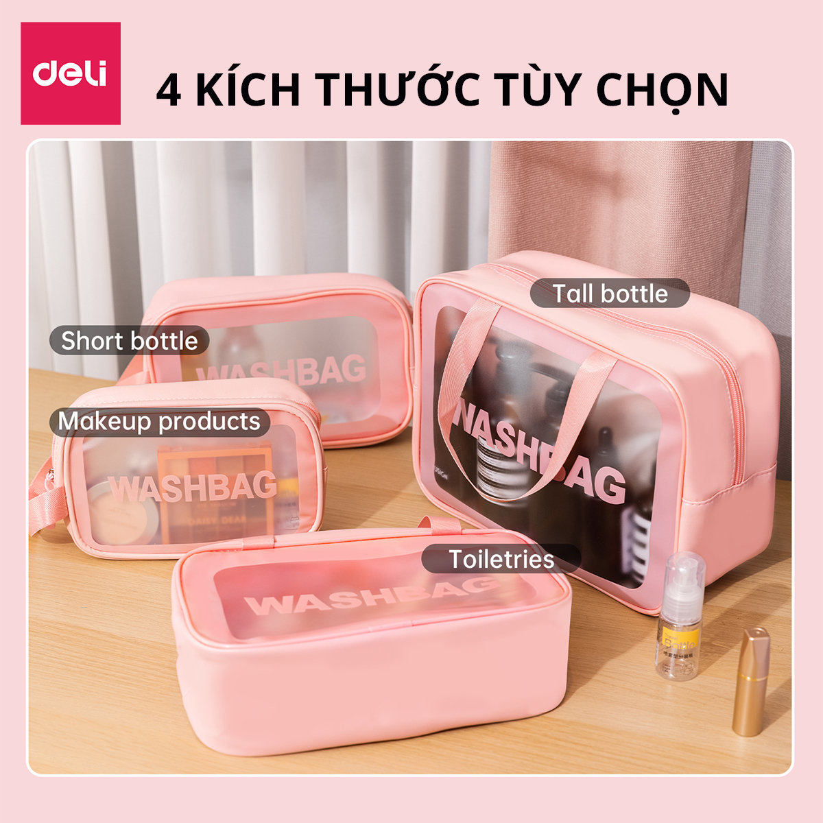 Túi Đựng Đồ Cá Nhân Du Lịch Túi Đựng Mỹ Phẩm Du Lịch Chống Thấm Nước Deli - Túi Đựng Đồ Trang Điểm Cá Nhân Trong Suốt WASHBAG Tiện Lợi Đi Biển - VS643 646