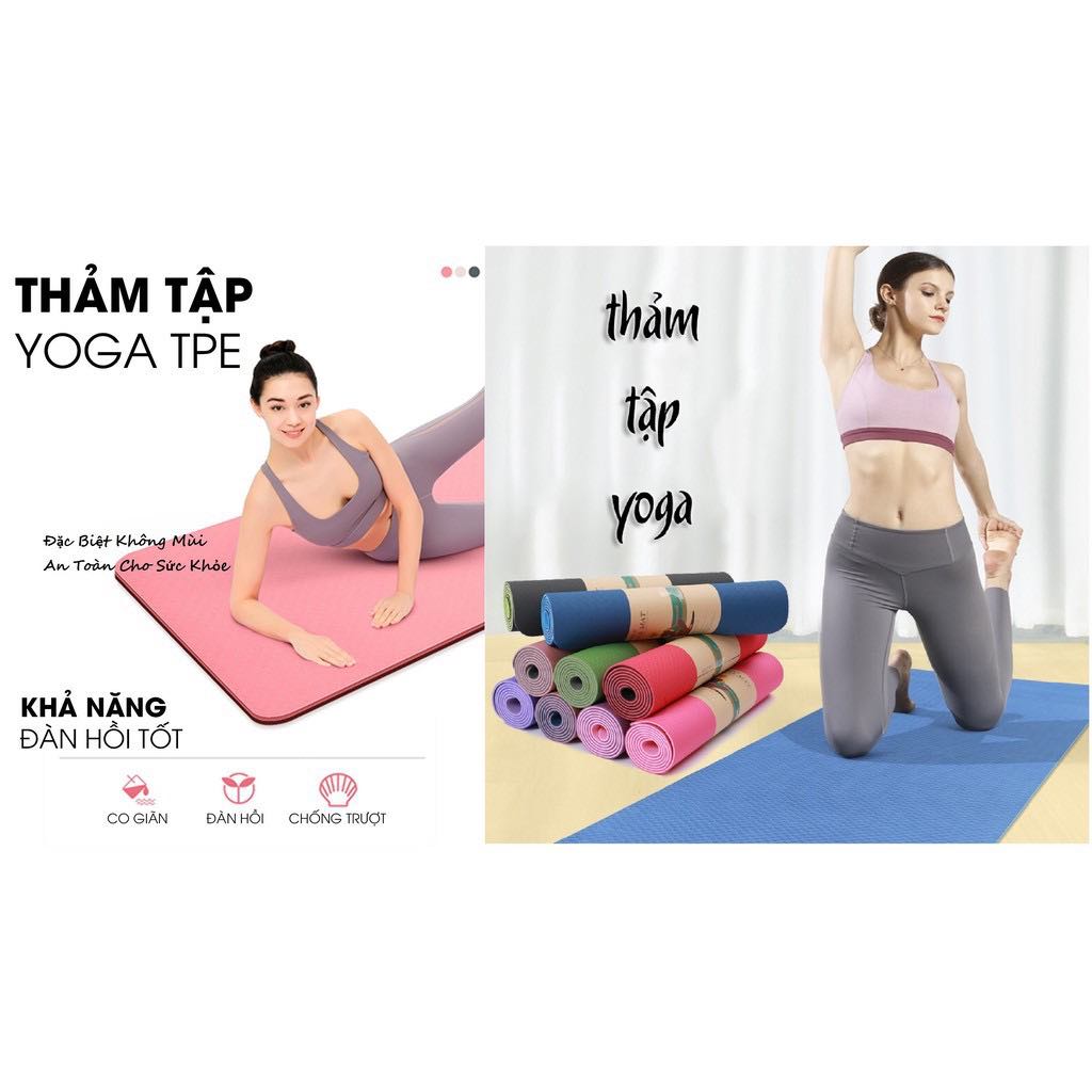 Thảm Tập Yoga Gym Chống Trượt TPE Cao Cấp 2 Lớp Dày 6mm, Tập Tại Nhà T2L