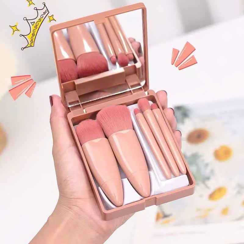 Set Cọ Trang Điểm 05 Cây Kèm Hộp Đựng và Gương Soi Cao Cấp Nội Địa Trung - HÀNG CHÍNH HÃNG MINIIN