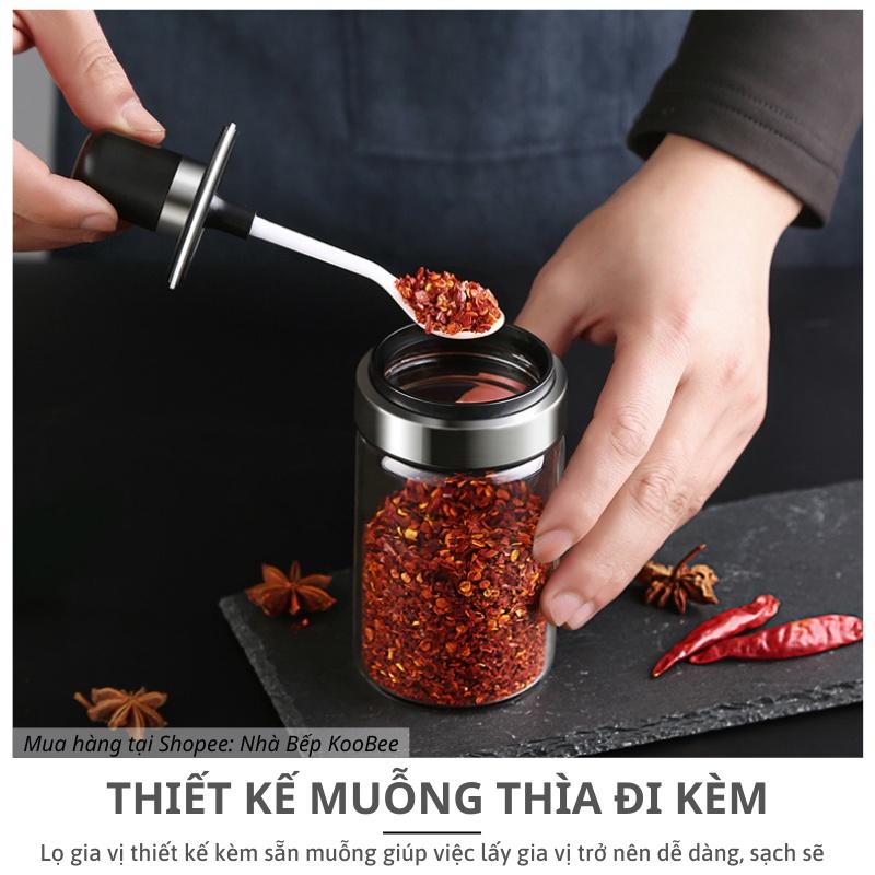 Lọ đựng gia vị thuỷ tinh chống ẩm kèm muỗng múc 250ml - Hũ gia vị cao cấp mới 2021 KooBee (NB46)