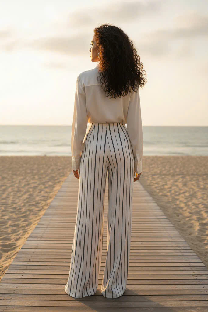 Quần Ống Rộng Palazzo Trắng Sọc Đen Pan030 Thời trang Hity