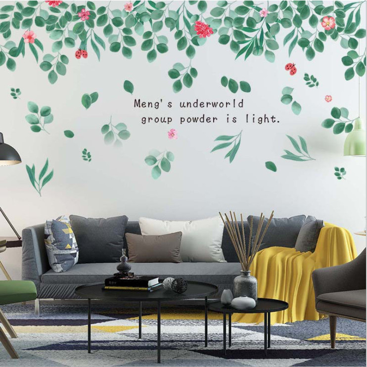 Decal dán tường Giàn lá xanh 3D mẫu số 3 trang trí nhà cửa sáng tạo, decal cao cấp có keo sẵn