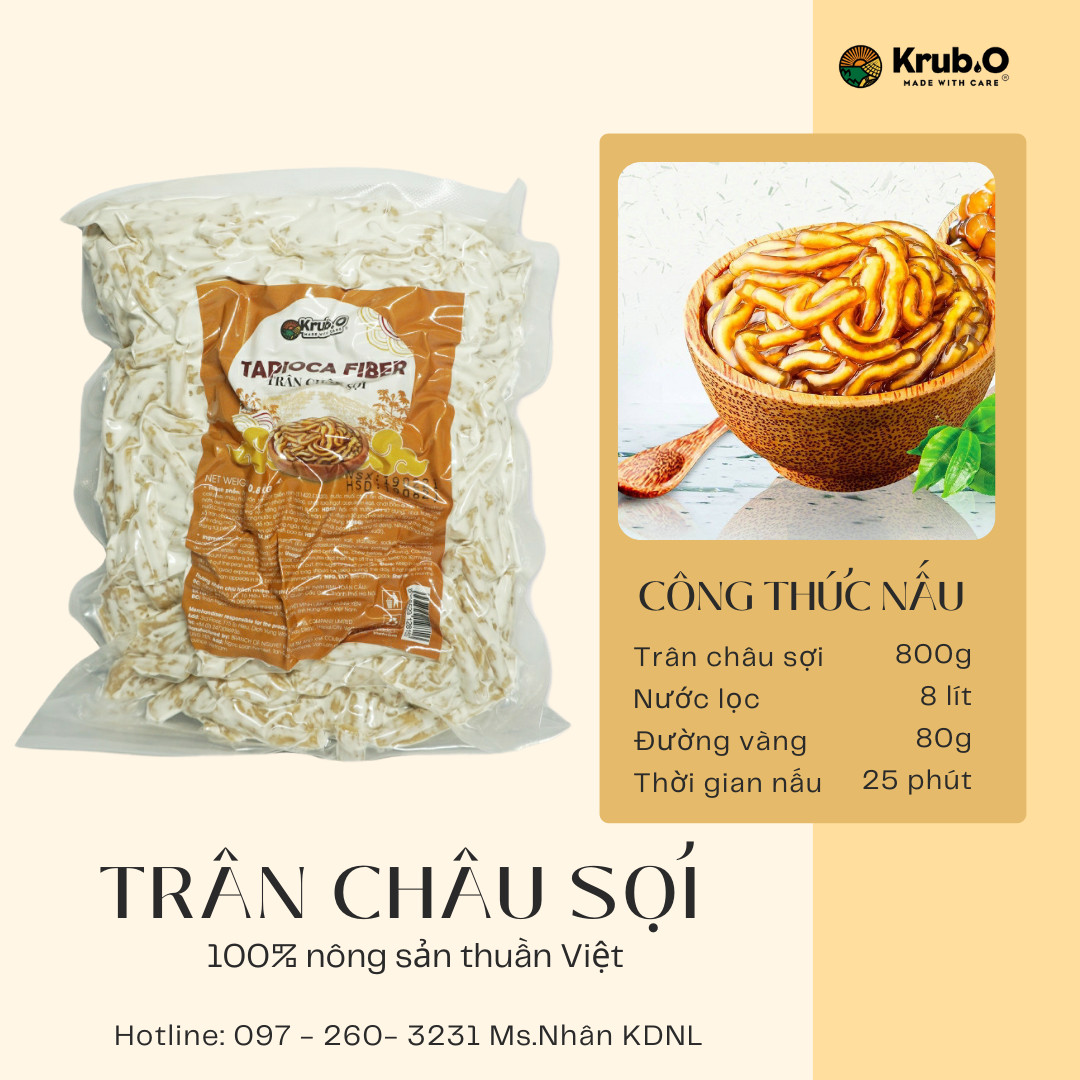 Trân Châu Sợi Krub.O (Tapioca Fiber) - Túi 800g - Topping trà sữa độc quyền - Nguồn nông sản thuần Việt