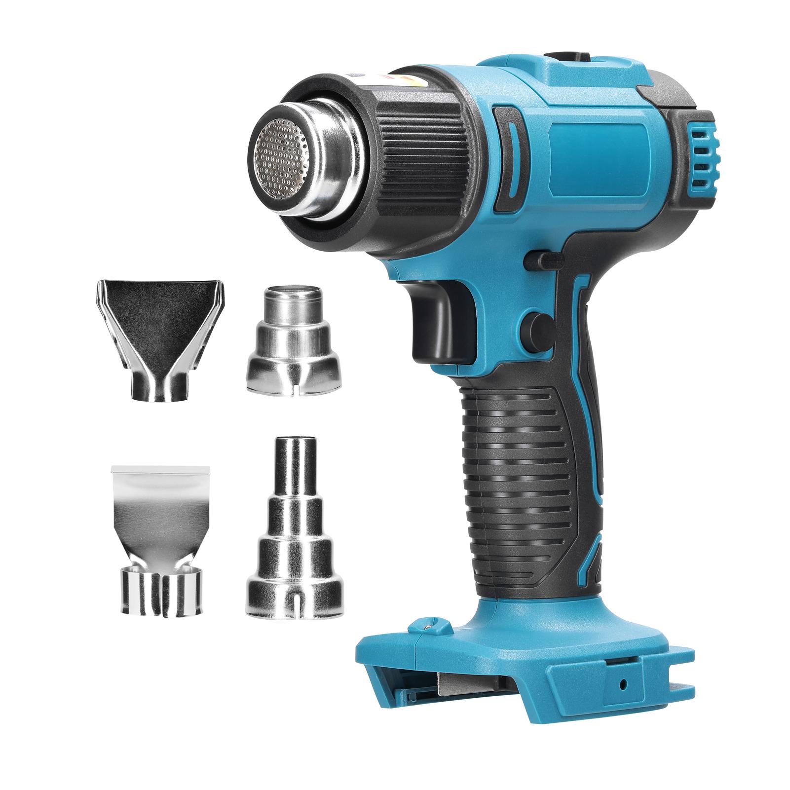 Cordless Handheld Hot Air Machine Digital Display Lithium Rechargeable Heating Equipment 50-300℃ Temperature Adjustable Power Tool with 4 Nozzles Compatible with Makita Lithium Battery