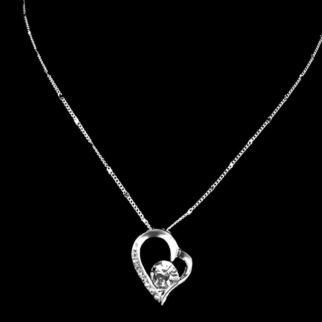 Fashion Rhinestone Heart Pendant & Clear Crystal Diamante Silver Necklace