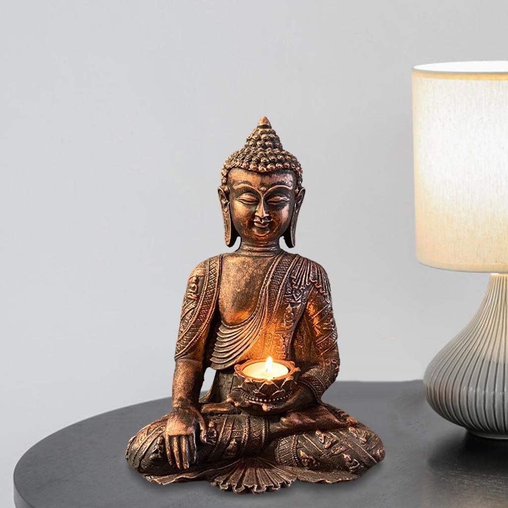 Buddha Yoga Candle Holder Tabletop Tealight Statue Home Office Collectible